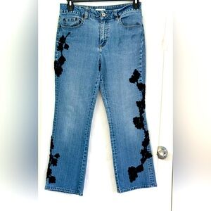 Coldwater Creek Denim Jeans With Black Lace Trim
